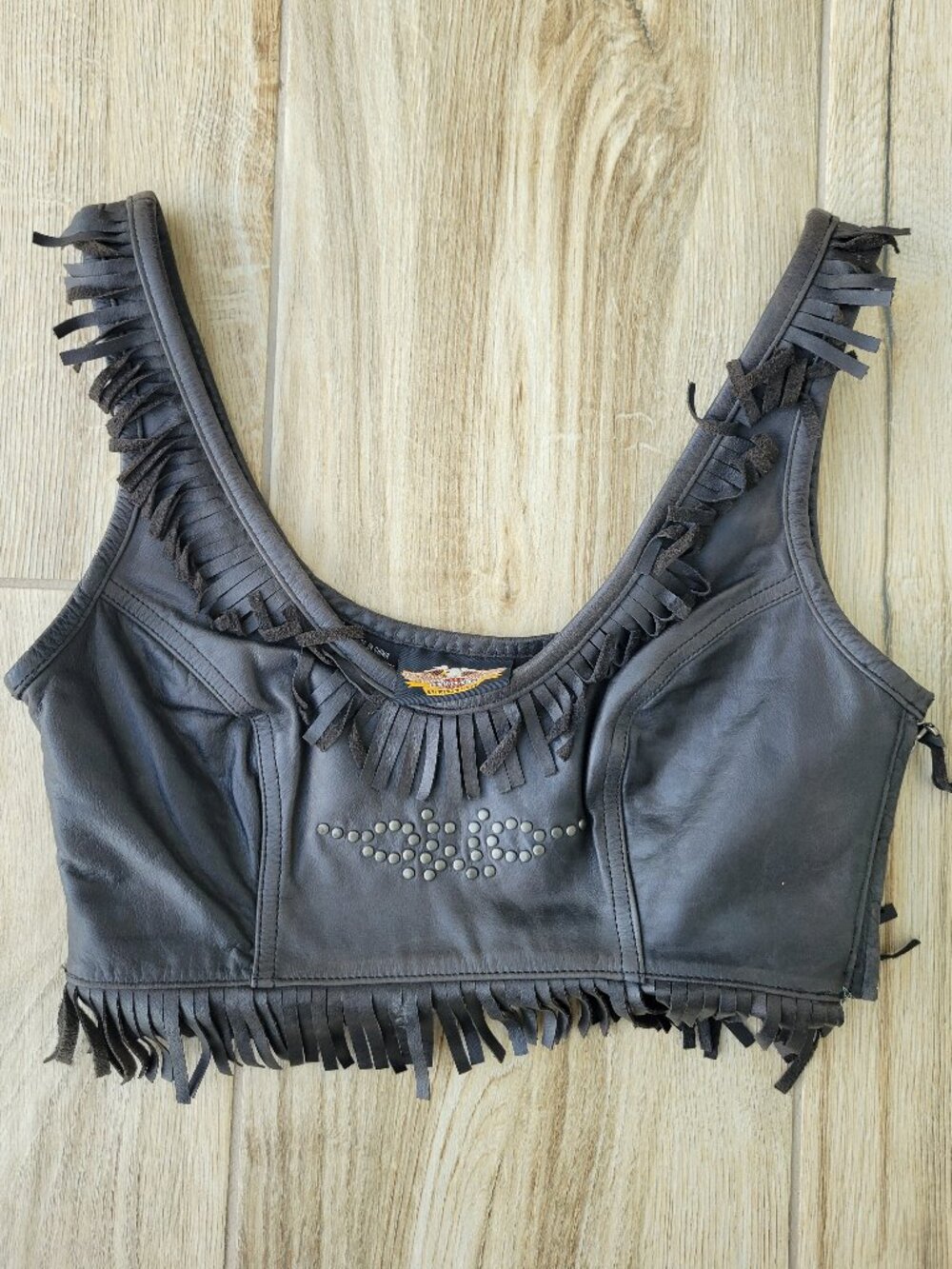 Harley-Davidson Leather Fringe Studded Bustier Bra Top